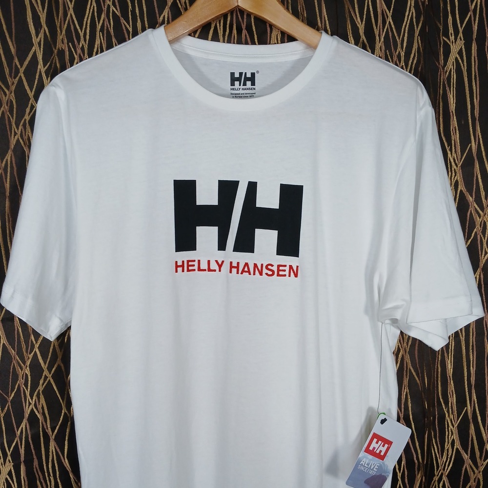 NEW - Helly Hansen Logo T-Shirt Mens Large White Organic Cotton 33979-001